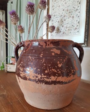 Grande poterie en terre cuite vernissée marron